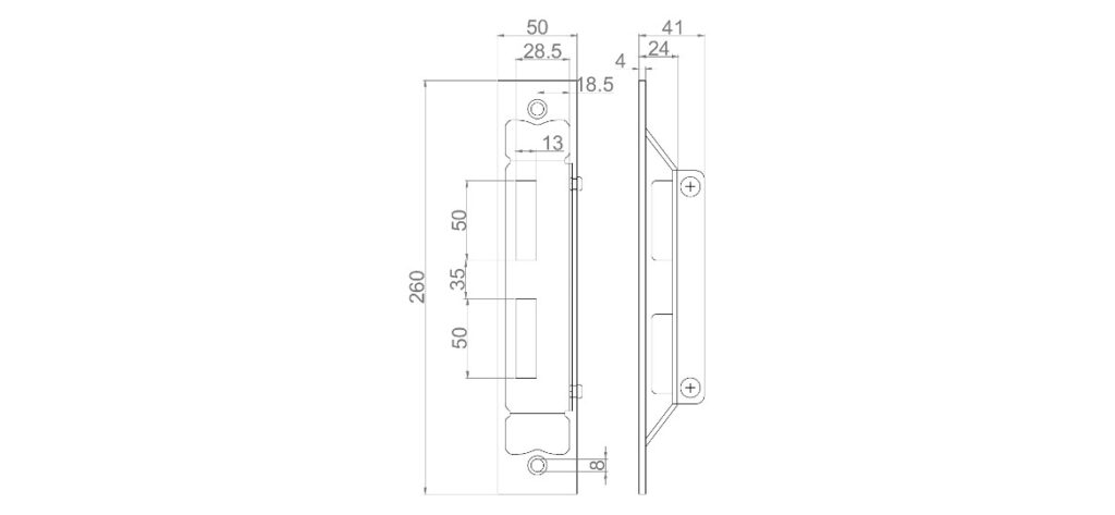 Rys. tech. Zaczep dokręcany 40x50x260 mm
