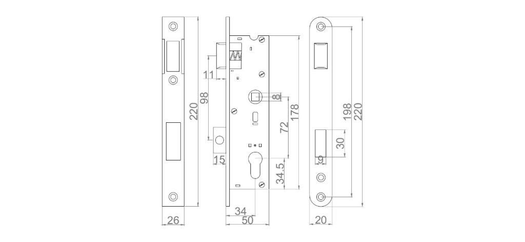 Zamek zapadkowo - zasuwkowy 34/72